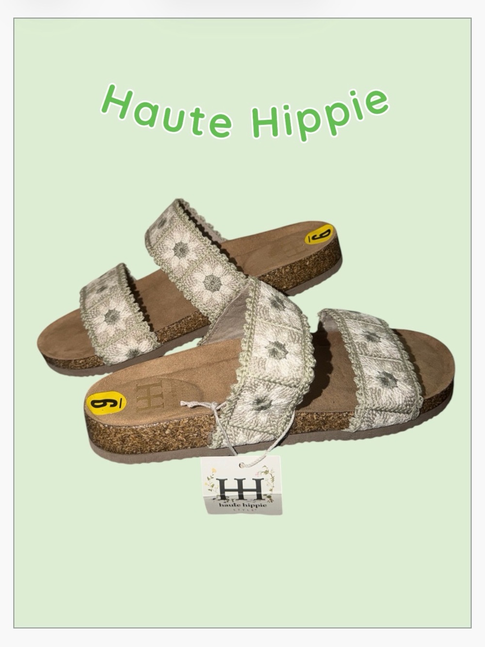 *new* Haute Hippie  Daisy Crochet Double-Strap Slide Sandals